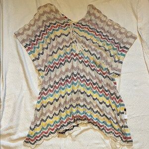 Multicolor Knit Poncho Beach Coverup